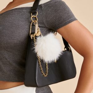 Pom Pom Plush Bag Charm White