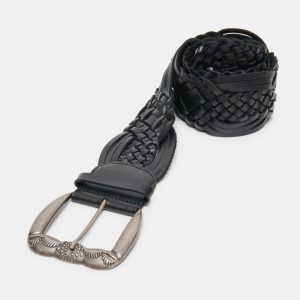 Woven Western Buckle Belt Black Silver