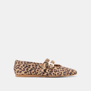 Baylee Grommet Ballet Flats Dk Leopard Printed Suede