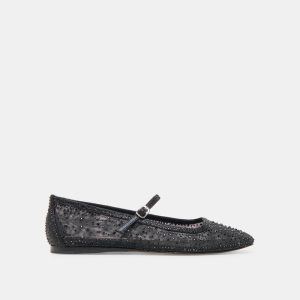 Reyes Crystal Ballet Flats Black Mesh