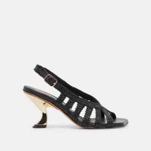 Sicily Heels Black Woven Leather