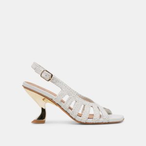 Sicily Heels White Woven Leather