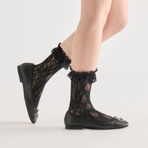 Lace Ruffle Crew Socks Black